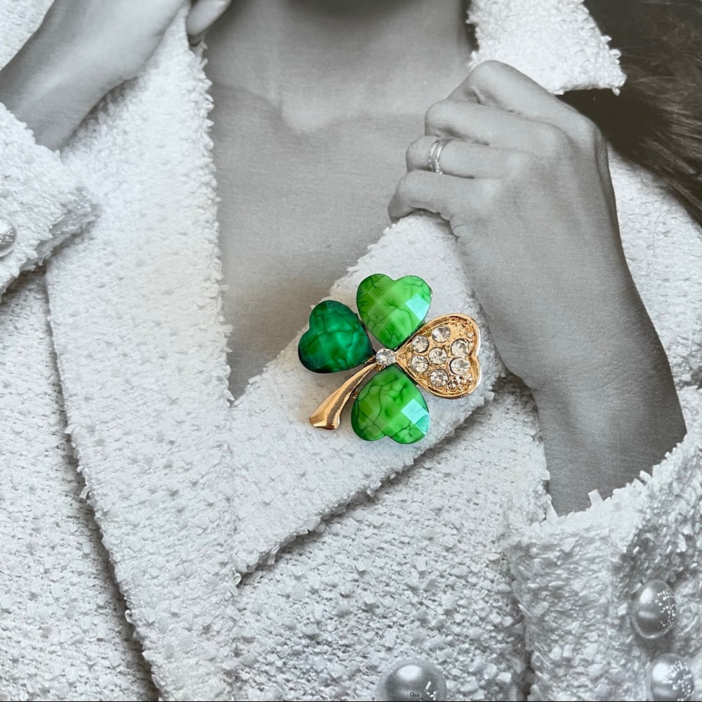 Green Four-Leaf Clovers Brooches Lapel Pins